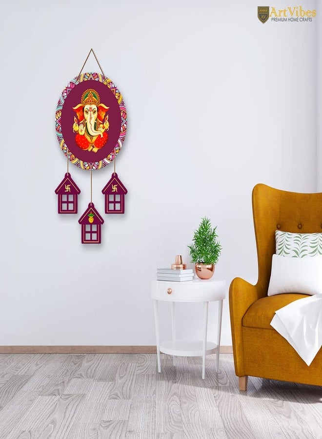 Artvibes Lord Ganesha Auspicious Wooden Art Work Wall Hanging For Good Luck Properity Vastu | Spiritual Decor Items | Paintings | Wall Poster| Stylish Modern Decor Item | Gift Items (WH_7204N) - Image 2